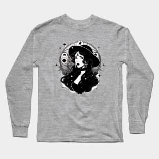 Black and White Witchy Girl Long Sleeve T-Shirt